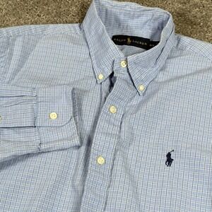 Ralph Lauren Button Front Shirt Men's Medium Blue Check L/S Button Down Up